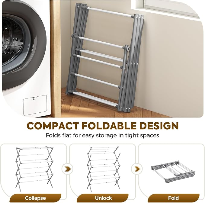 KINGBOARD 3-Tier Extendable Clothes Drying Rack, Space-Saving Collapsible - Image 6