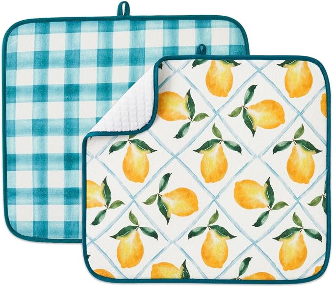 FRESHMINT Dish Drying Mats 2 Pack, Farmhouse Lemon | Quick Dry, Ultra Absorbent by FRESHMINT