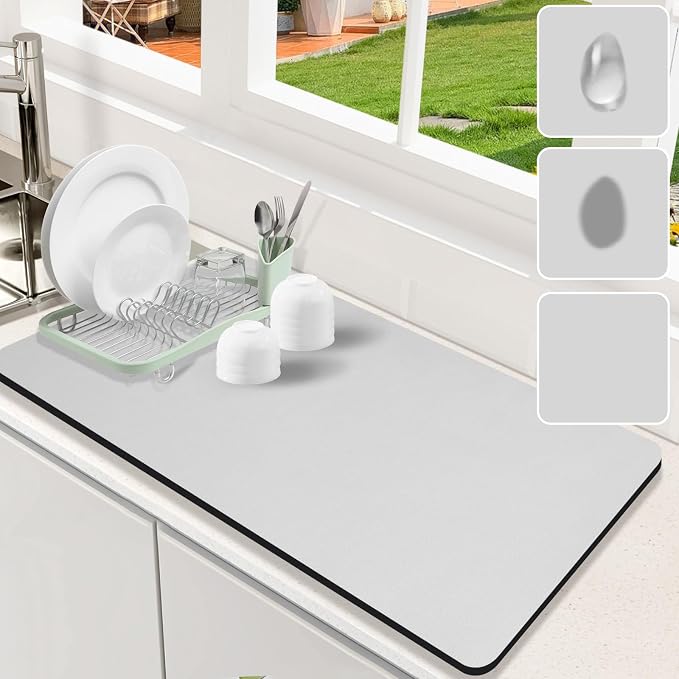 Dish Drying Mat for Kitchen Counter, Rubber Backed | Hide Stain Anti Absorbent by Etomiel