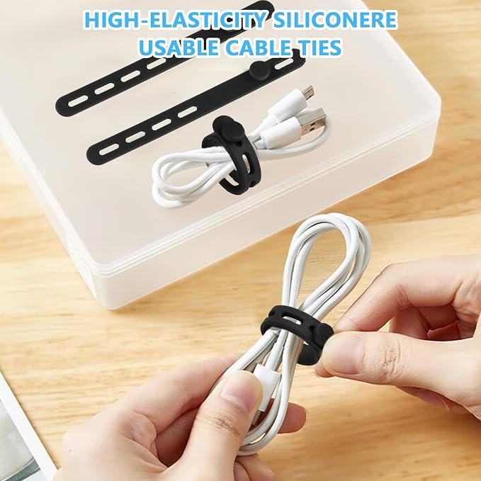 25 Pcs Black Silicone Cable Ties, Reusable Cable Straps Wire Organizer. | Cable - Image 4