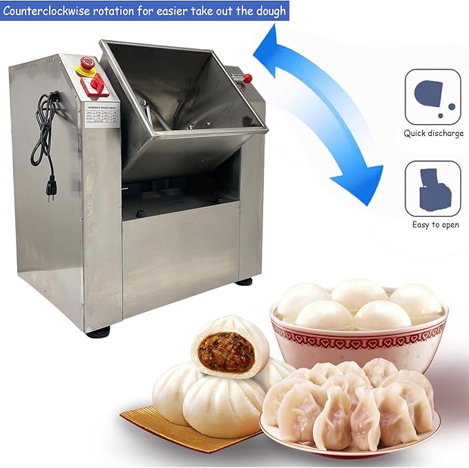 TECHTONGDA Commercial Dough Mixer All Stainless Steel Pizza Dough Mixer 110V Dough Blender Kneading Machine with 50 KG Kneading Capacity and 90 Degree Tilt for Schools Bakeries Restaurants Pizzerias