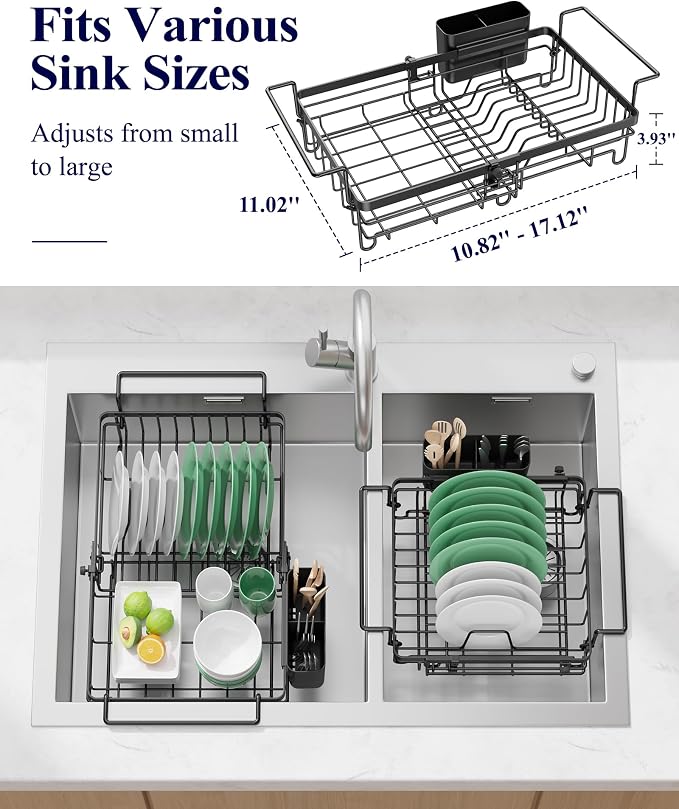 Kitsure Expandable in-Sink or Over-Sink Dish Drying Rack, Dish Drainer - Image 2