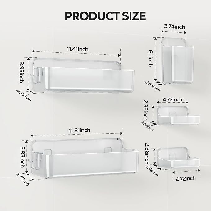 Nieifi Adhesive Shower Shelves, 5 Pieces - Image 2
