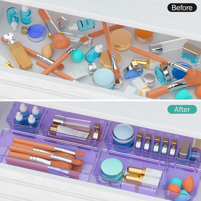 6 Pack Clear Drawer Organizer Set, Drawer Storage Trays, Storage Bins | Acrylic - Image 4