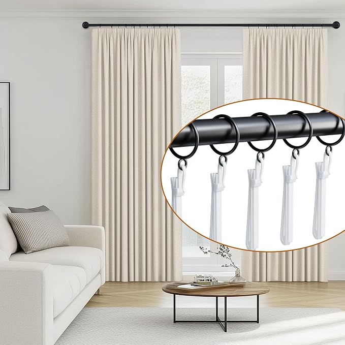 1.5 Inch Curtain Rings with Hooks, 24 Pack Black Metal Drapery Rings with Pins - Image 4