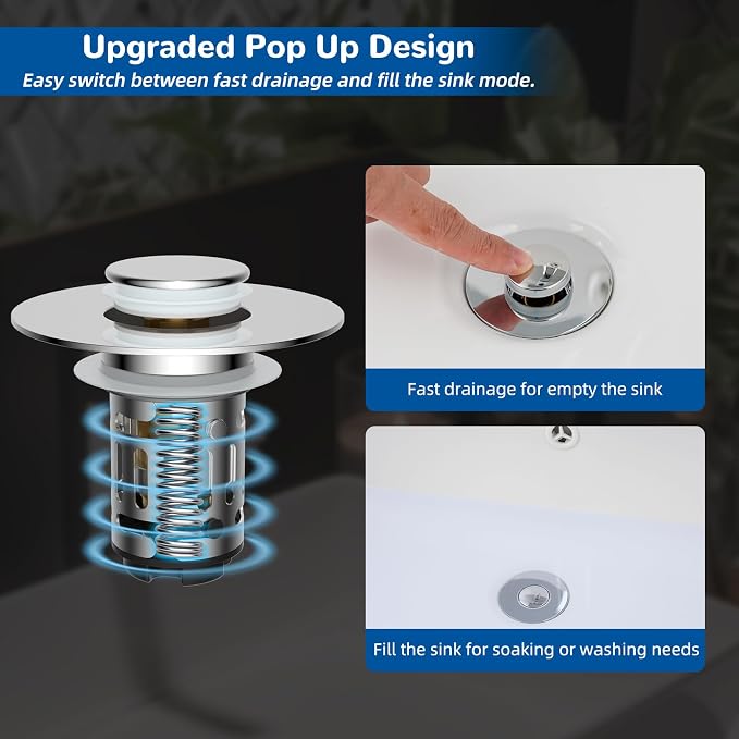 Hibbent 4 PCS Upgraded 3 in 1 Bathroom Sink Drain Strainer, Pop Up Stopper | - Image 6