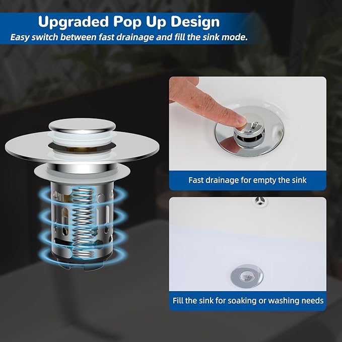 Hibbent 3 PCS Upgraded 3 in 1 Bathroom Sink Drain Strainer, Pop Up Stopper | - Image 6