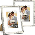 Vittanly 8x10 Picture Frame Set of 2, Solid Wood Frame for Wall or Tabletop, Display Photo 5x7 with Mat or 8x10 without Mat, Distressed White