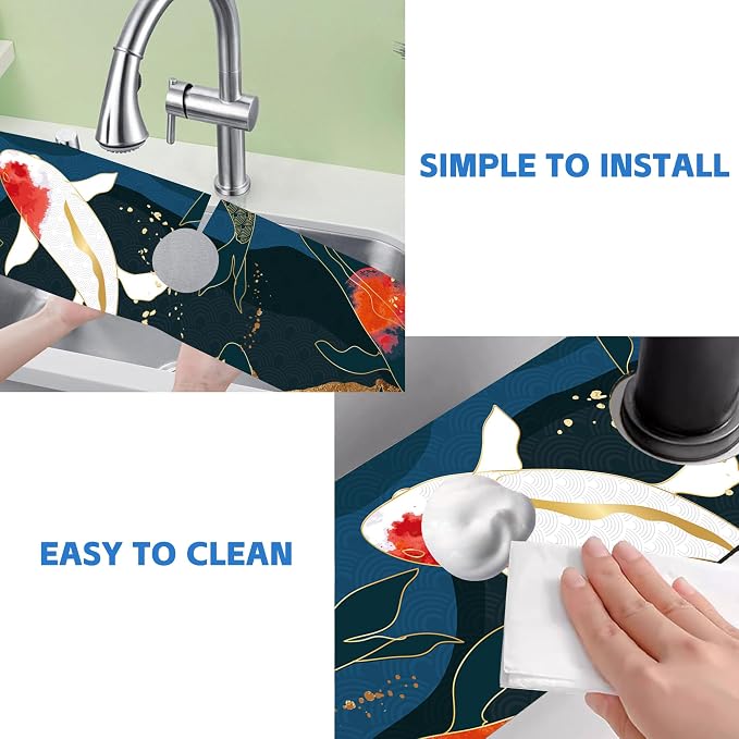 Oriental Japanese Koi Fish Sink Faucet Absorbing Mat Sink Splash Guard Faucet - Image 5