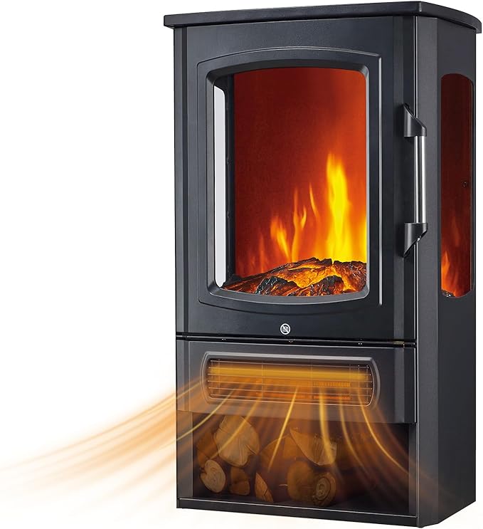 3 Panel Freestanding Electric Fireplace Stove, 1500W Heater with Realistic 3D LED Flame, Independent Flame & Heat, Adjustable Thermostat, Overheat Protection, Black Cast Iron Finish