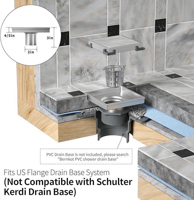 Square Shower Drain 6", Brushed Gold Floor Drain with Tiled Insert Grate & Hair Strainer, 304 Stainless Steel Bathroom 2-in-1 Tiled in Drain, CUPC Certified (Brushed Gold, 6'')