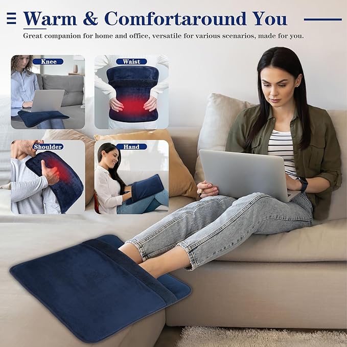 Double Sided Electric Foot Warmer with LCD Display, 6 Heat Settings & 3 Timer, Fast Heating Feet Heating Pad with Auto Shut Off, Non-Slip & Machine Washable Plush, Under Desk for Office/Home/Bed-Navy