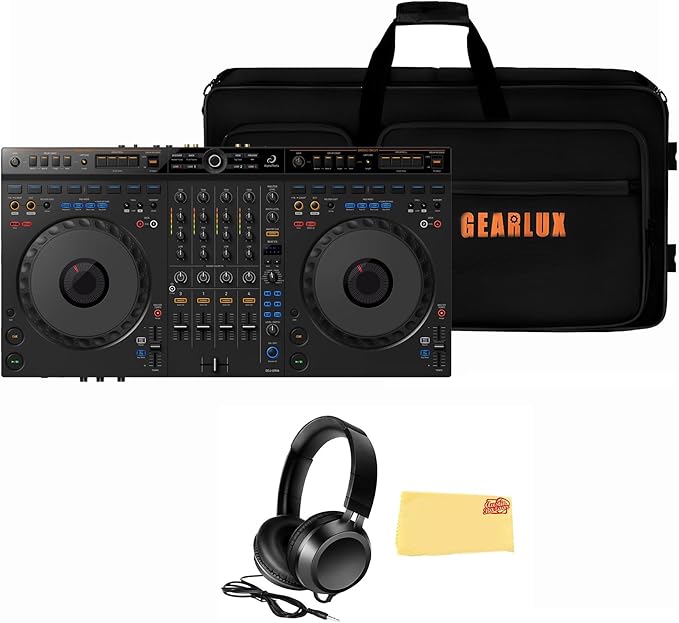 AlphaTheta DDJ-GRV6 4-Channel Performance DJ Controller Bundle with Case, Headphones, and Austin Bazaar Polishing Cloth