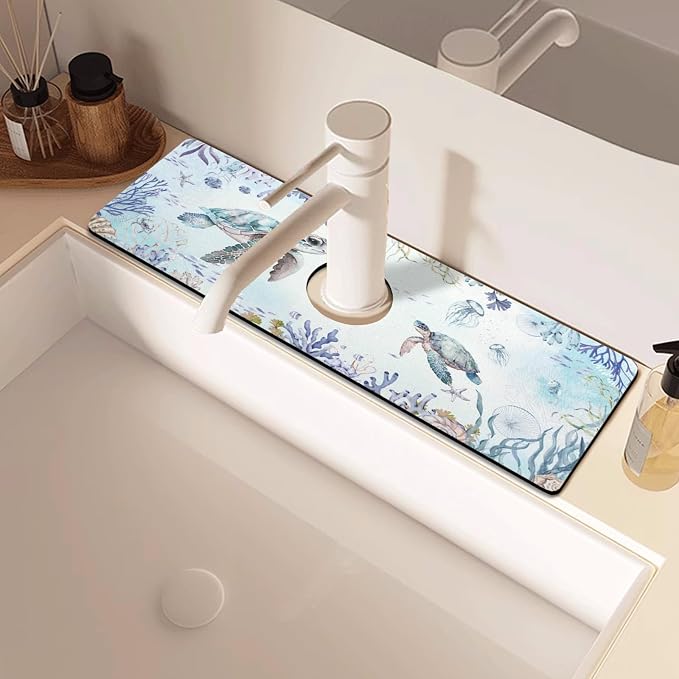Sink Faucet Absorbing Mat, 2 Pack Drying Mat Around Faucet Sink Splash Guard - Image 6