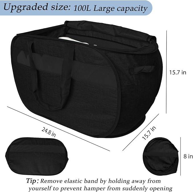 100L Extra Large Mesh Pop Up Laundry Hamper - Image 3
