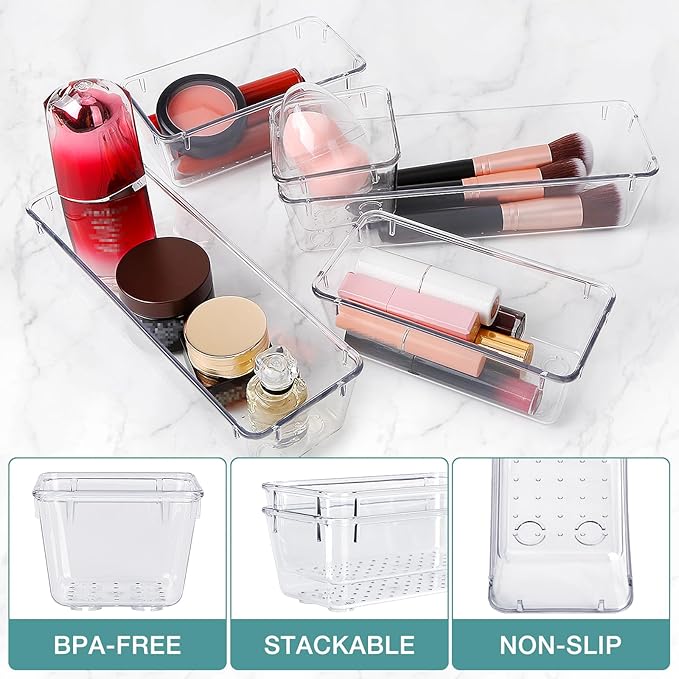 23 PCS Drawer Organizer Set, 5 Size Bathroom and kitchen organizer Trays | - Image 3
