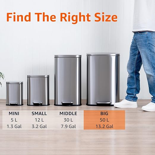 Amazon Basics LARGE Trash Can, 13.2 Gallon, Smudge Resistant Rectangular Bin - Image 4