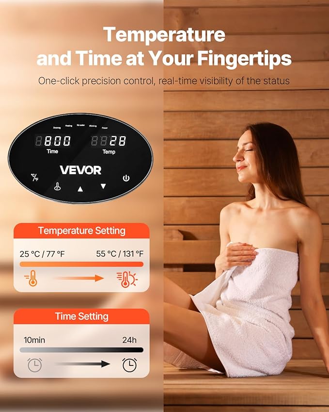 VEVOR Steam Generator, 4 kW Steam Shower System with Controller for Home Sauna Bath Spa, Commercial Auto Drain Kit with Overheat, Dry-Run & Overpressure Protection, 10 Min to 24h Efficient, Black