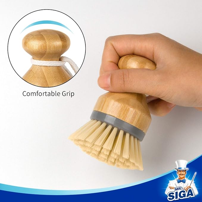 MR.SIGA Bamboo Palm Brush, Dish Scrub Brush, Bamboo Dish Brush, kitchen sink - Image 2