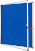SWANCROWN Pins Bulletin Board Enclosed Lockable Noticeboard Glass Display Case for Home Office School,Blue Fabric,38"x38" (12xA4)