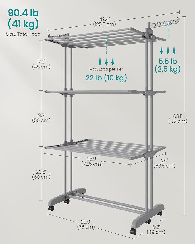 SONGMICS Clothes Drying Rack 4-Tier, Foldable Laundry Rack, Steel | Indoor - Image 8