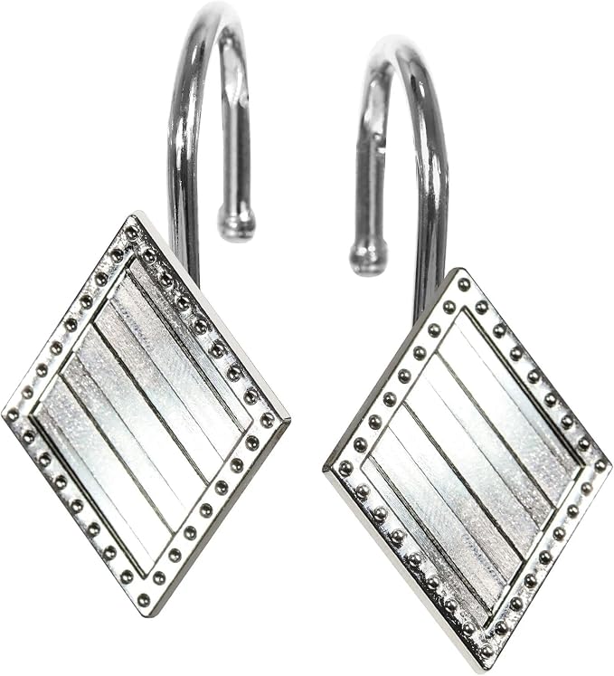Brushed Nickel Shower Curtain Hooks: 12PCS Geometric Bathroom Curtain Ring | - Image 2