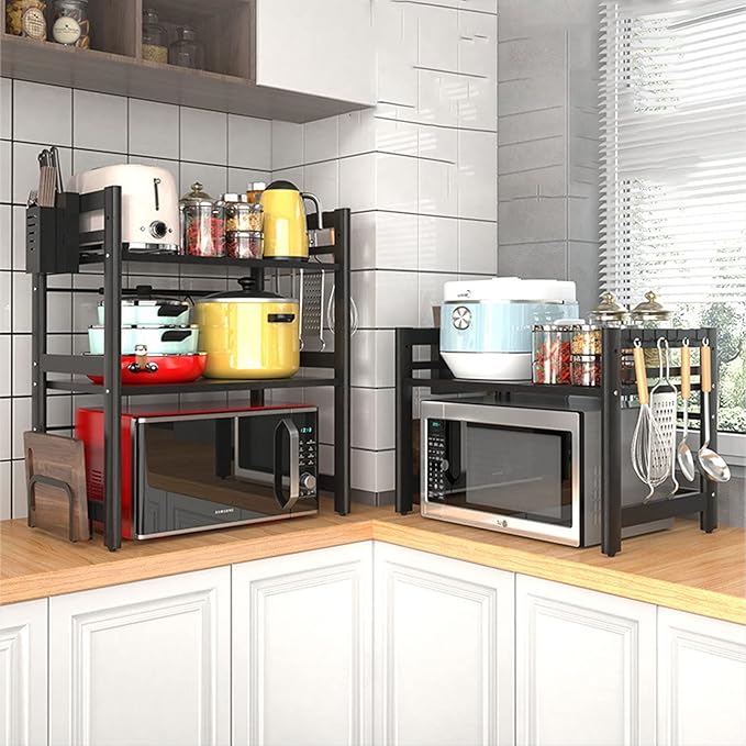 Microwave Storage Rack Microwave Oven Rack, Retractable Counter Toaster Storage Stand Shelf Kitchen Counter Shelf Microwave Mount Stand/3Tier