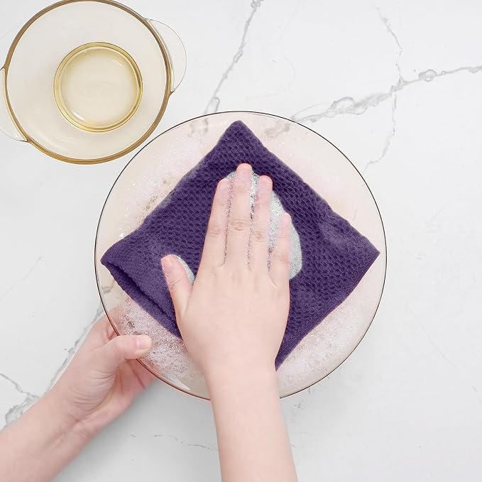 Homaxy 100% Cotton Waffle Weave Kitchen Dish Cloths 8-Pack, Eggplant | 12 x 12 - Image 4
