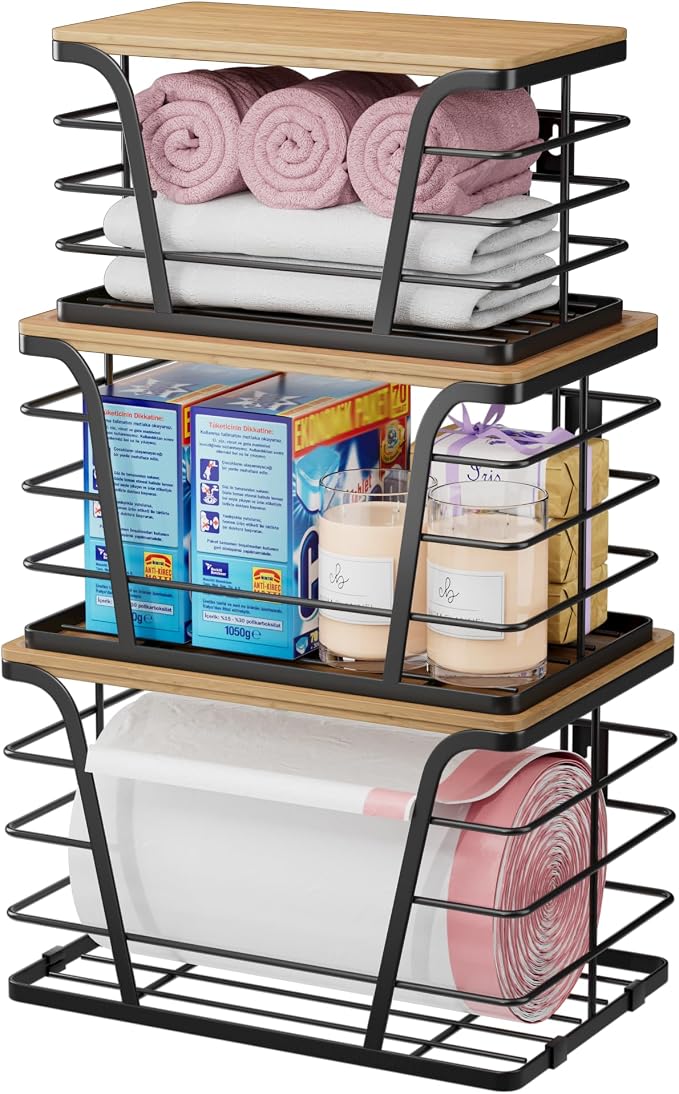 TIDIIABODE 3 Pack Stackable Pantry Organizer, Trash Bag Dispenser Under Sink by TrashBagHolder