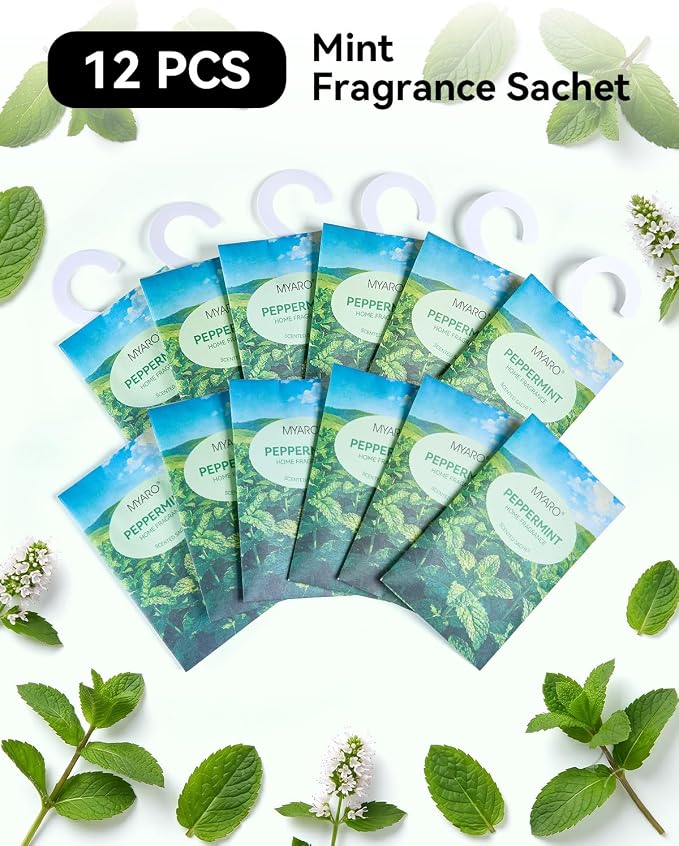MYARO 12Pcs Mint Sachets Hanging Car Air Freshener, Closet Deodorizer - Image 6