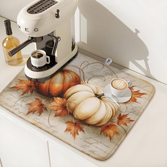 Fall Pumpkin Dish Drying Mat 16X18 Inch Vintage Autumn Drying Mat - Image 7