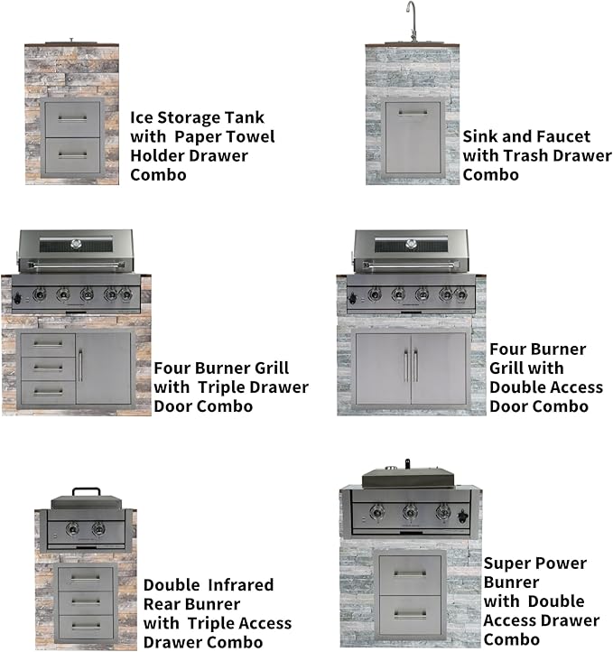 Outdoor Kitchen Kit Built-in 32 inch LPG Gas Grill 60000 BTU Stainless Steel Four burners Grills,DIY Combo Outdoor Kitchen Island, 12 in 1 BBQ Tool Set Best of Backyard