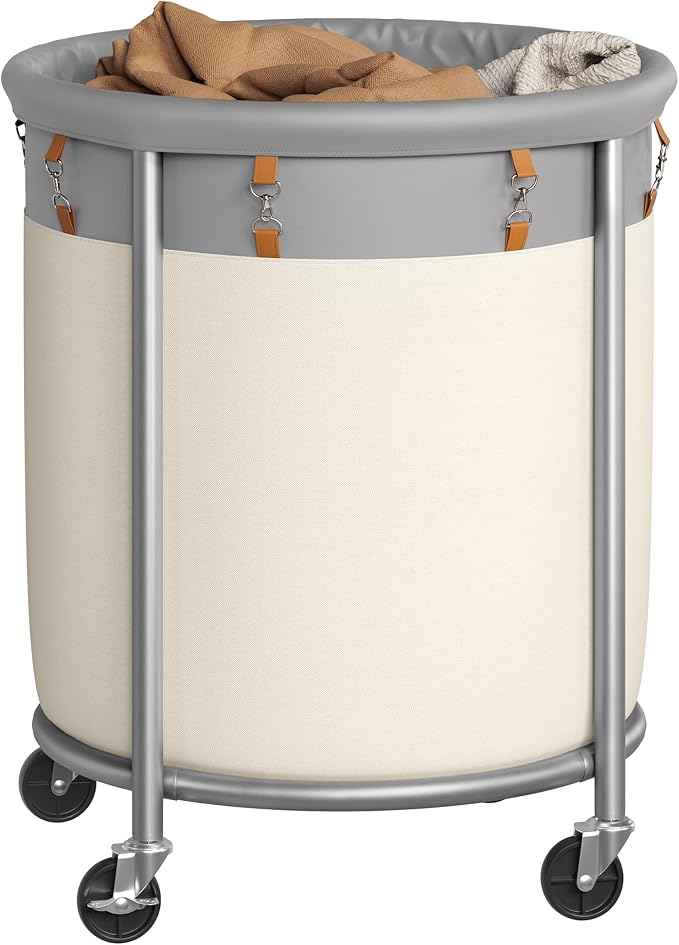SONGMICS Laundry Basket with Wheels, 190 L, Steel Frame, Removable Bag by Unknown