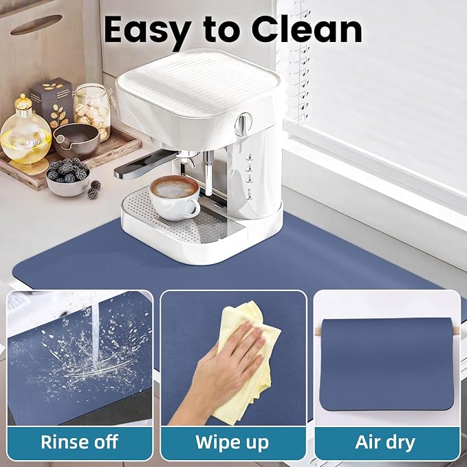 PoYang 24x16 Inch Coffee Mat, Large Dish Drying Mat, Stain-Hiding, Non-Slip & - Image 6