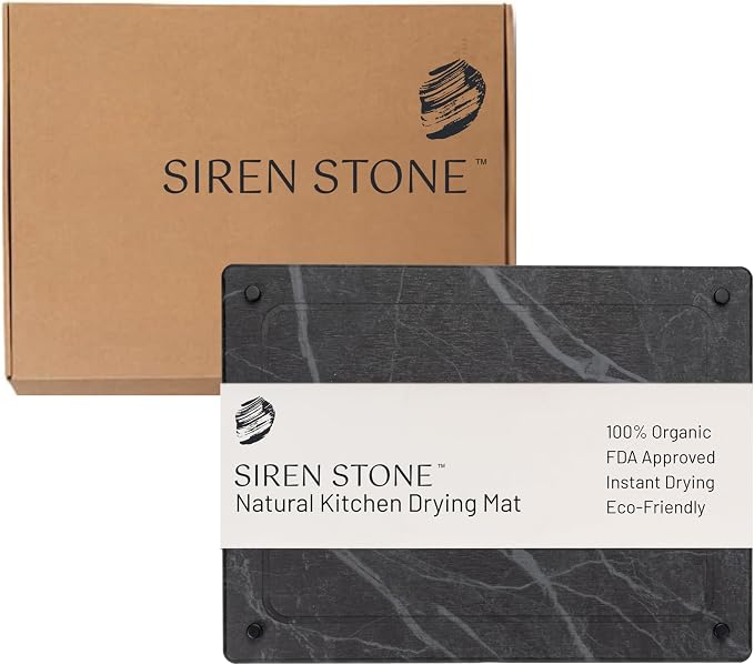 Natural Stone Dish Drying Mat 15.7" x 11.8", Slate Color by SirenStone