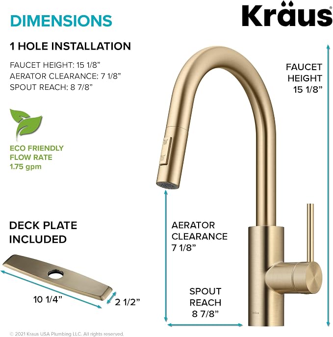 KRAUS Champagne Bronze Pull Down Kitchen Faucet KPF-2620SFACB | QuickDock top - Image 4