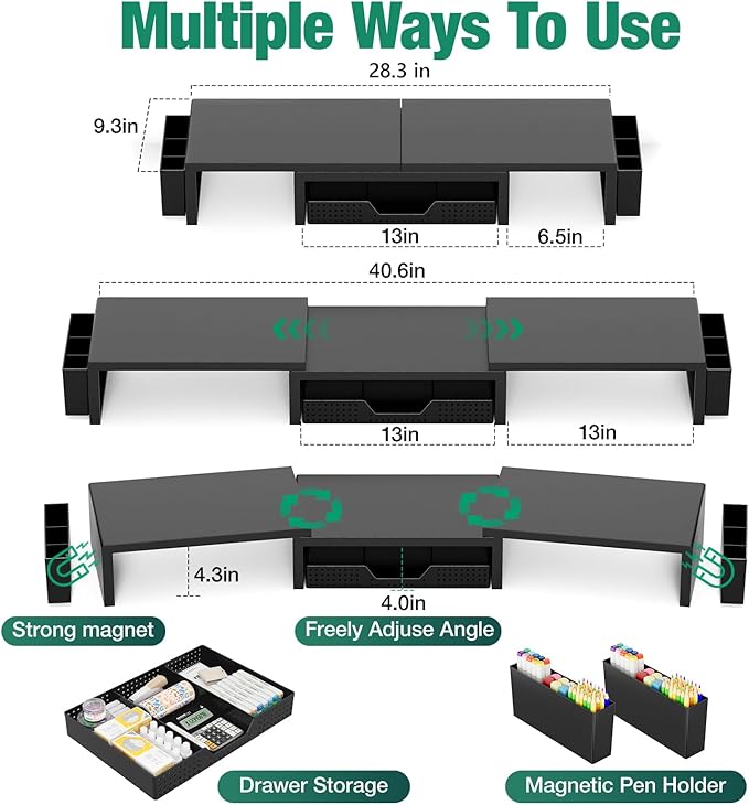 Desk Organizer and Accessories, Dual Computer Monitor Stand Riser - Image 2