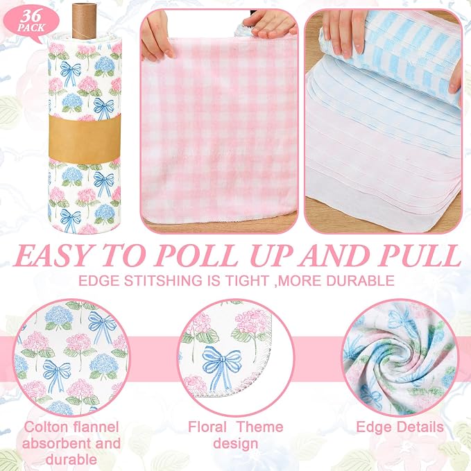 Reusable Kitchen Cloths Cotton Towel, 36 Pack, Pastel Hydrangea - Image 5