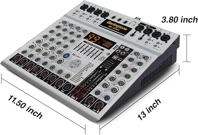 -Berlingtone 6/8 Channel Professional Audio Mixer Sound Board Console Desk, Bluetooth connection, System Interface, USB MP3, 48V Phantom Power, 99Bit DSP Processor, Computer Input,7 band EQ (BR062MX)