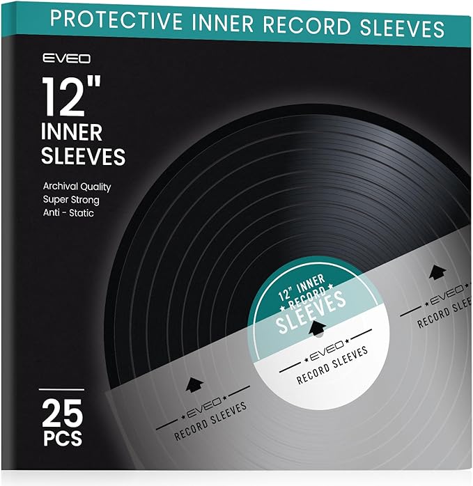 EVEO 25 Vinyl Inner Sleeves for Vinyl Records - Rice Paper Anti-Static LP For 12" Records - Record Sleeves inner Crystal-Clear Protection and Premium Quality - Archival Grade