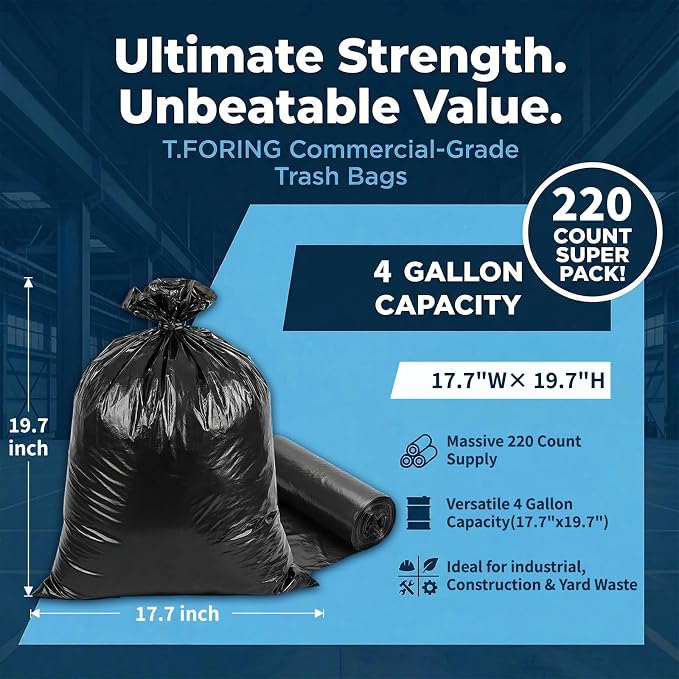 Small Trash Bags 4 Gallon Heavy Duty, 0.94 Mil, Plastic Waste Basket Can Liners - Image 3