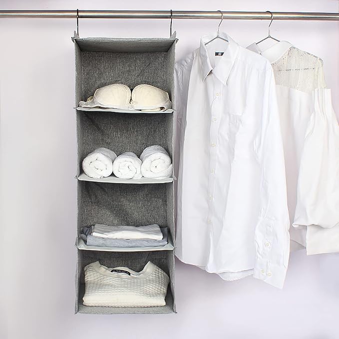 Hanging Closet Organizer 4-Shelf, Oxford Linen Wardrobe Storage, shoes & - Image 7