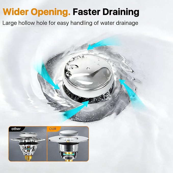 Bathroom Sink Drain Strainer Hair Catcher, Pop Up Universal Sink Drain Stopper - Image 7