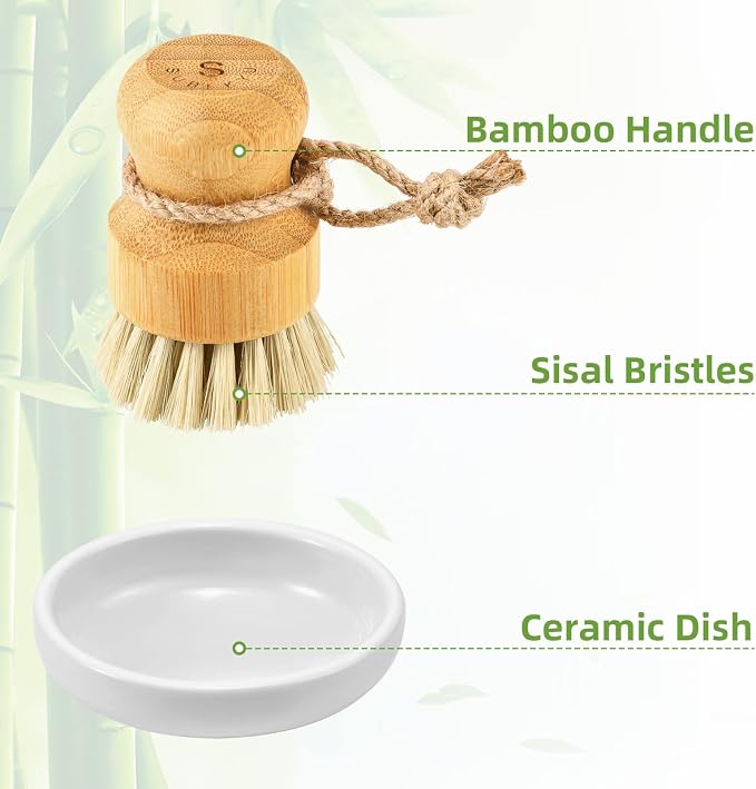 SUBEKYU Bamboo Dish Scrub Brush, Produce Brush, 2 Pack - Image 5