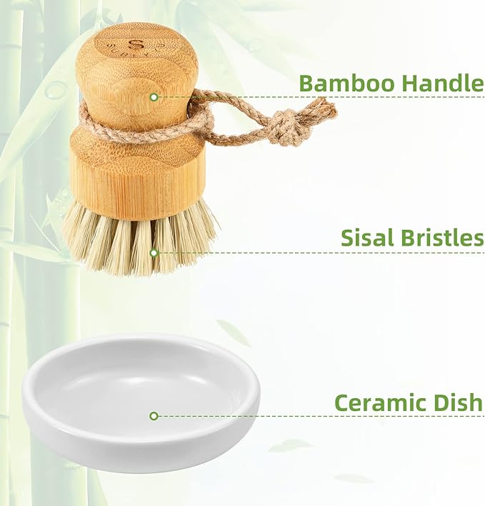 SUBEKYU Bamboo Dish Scrub Brush, Produce Brush, 3 Pack - Image 4