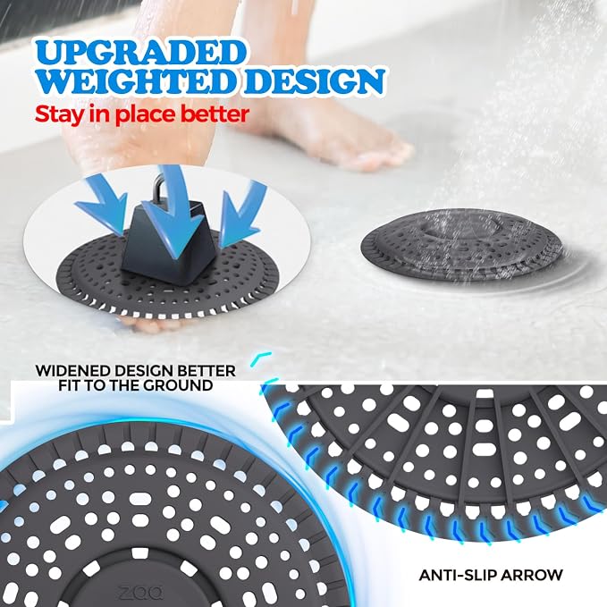 Shower Drain Hair Catcher Silicone Flat Floor Strainer Protector | 2 Pack Dark - Image 3