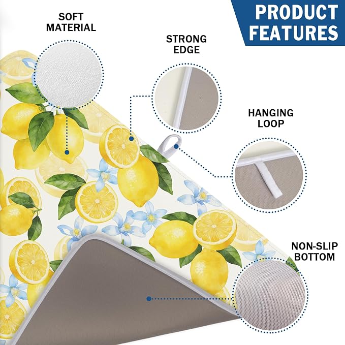 Kawani Lemon Dish Drying Mat 18x24 Inch Absorbent Reversible Summer Drying Mat - Image 3