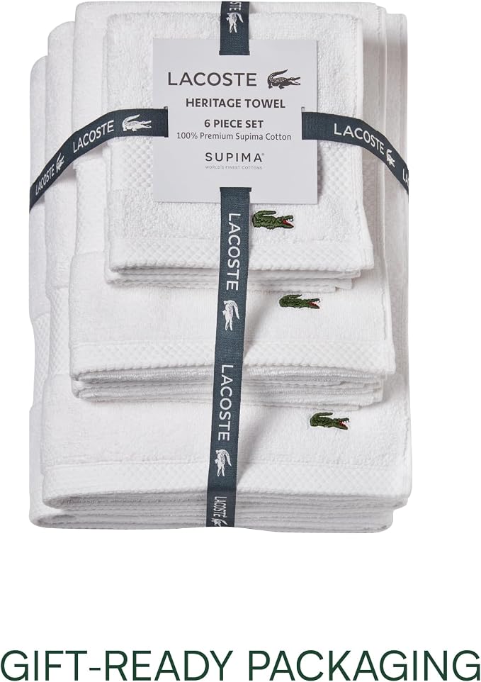 Lacoste Heritage Supima Cotton 6-Piece Towel Set, Quick Drying, Premium Super - Image 5