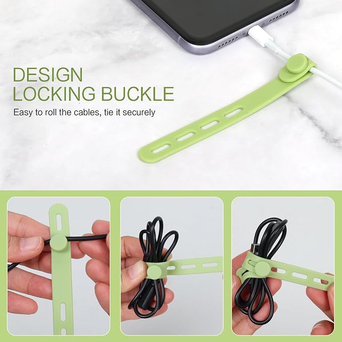 Donruby 24Pcs Silicone Cable Ties, Reusable Cord Organizer Straps, Matcha | - Image 5