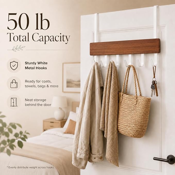Peasulin Wood & Metal Over the Door Hooks, Sturdy 11IN Over the Door Hook Rack - Image 7